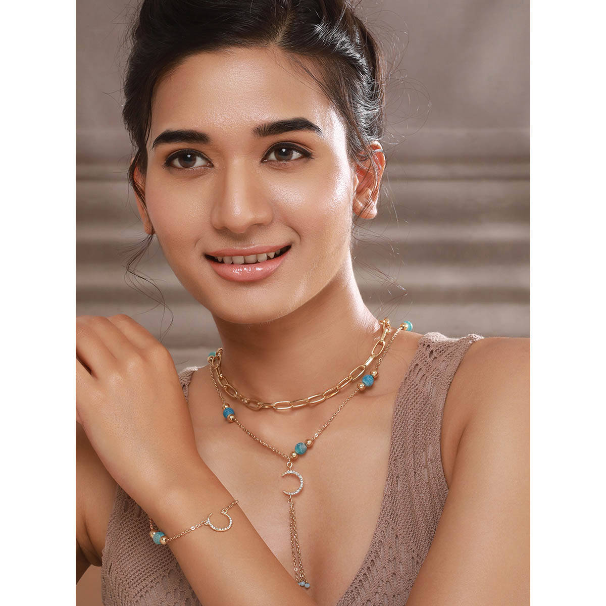 Aatmana Gold-Plated Stone Studded and Beaded Jewellery Set (Set of 2)