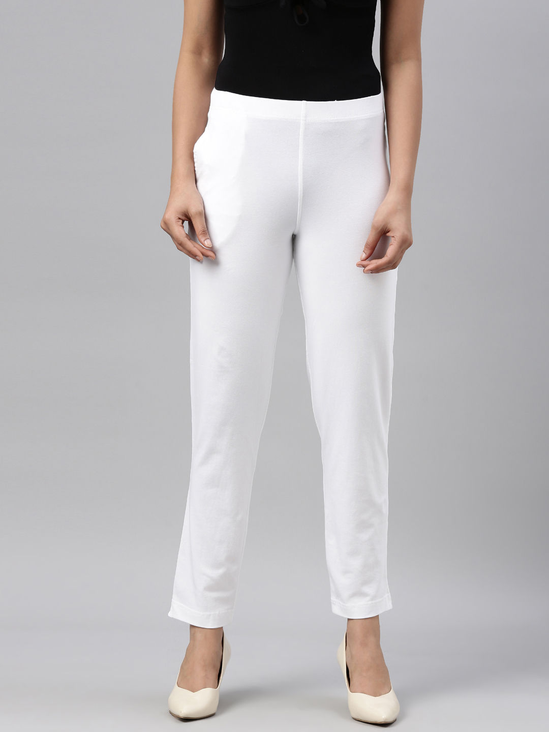 Buy Go Colors Women Solid Cotton Wide Leg Pants - White Online