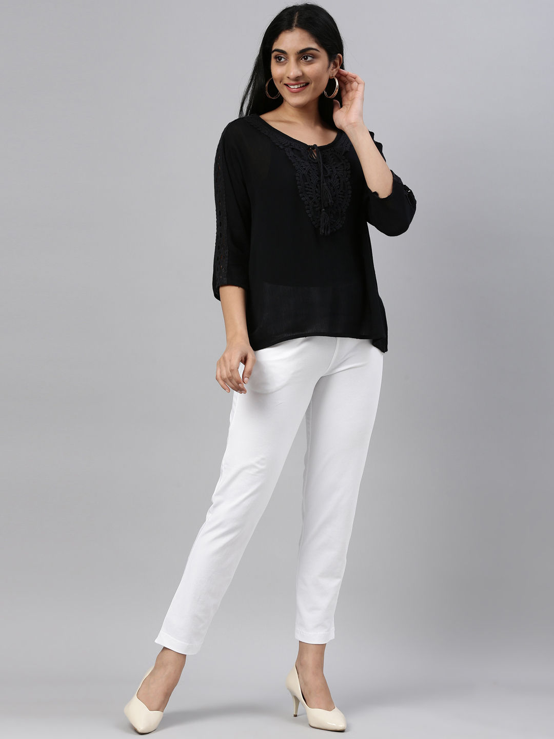 GO COLORS Women Navy Mid Rise Modal Metallic Pant - L : Amazon.in: Fashion