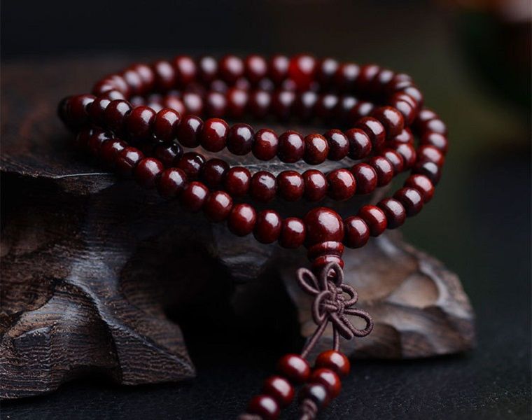 15mm Red Sandalwood Mala Bracelet  Large Chandan Beads Bracelets   Rudraksham