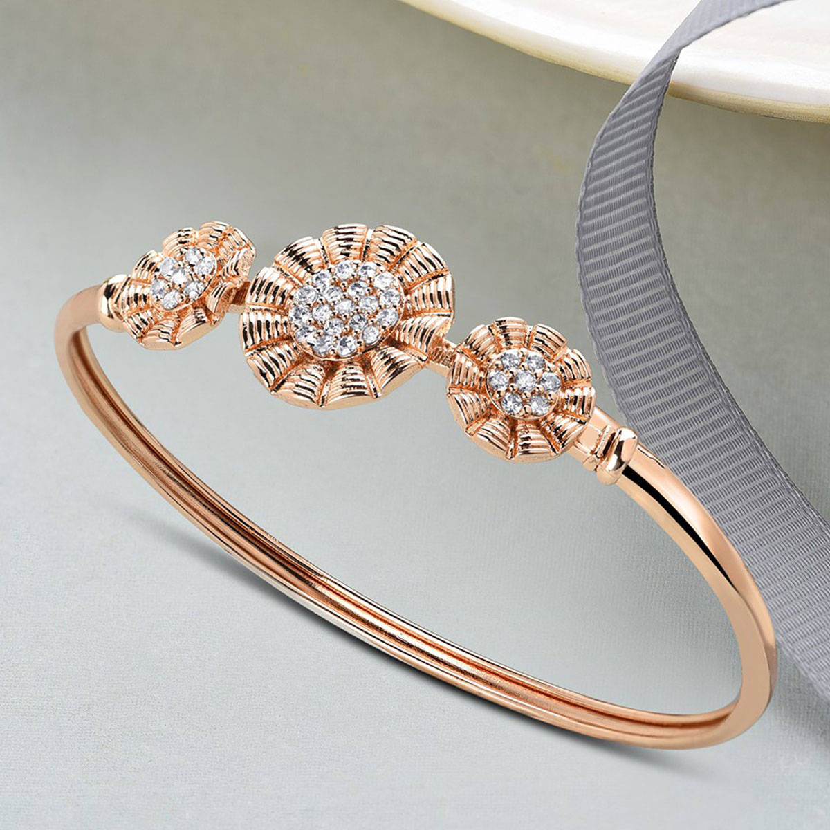 Zaveri Pearls Rose Gold Contemporary Cubic Zirconia Flowers Brass Kada-ZPFK10384