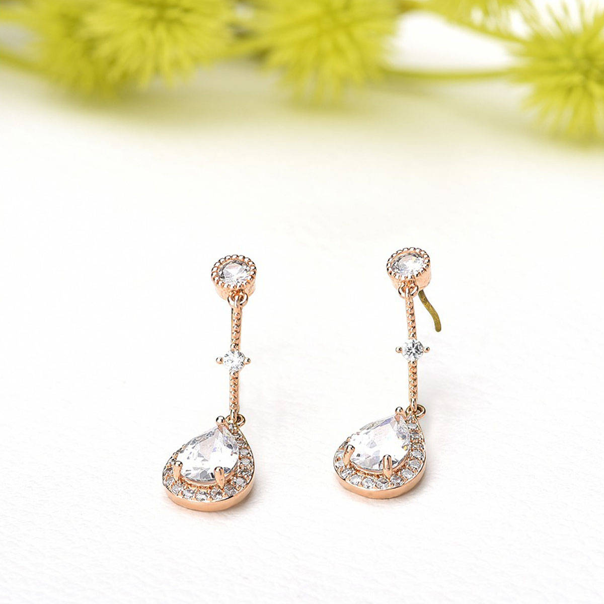 Zaveri Pearls Rose Gold Cubic Zirconia Contemporary Pear Drop Earring-ZPFK10684
