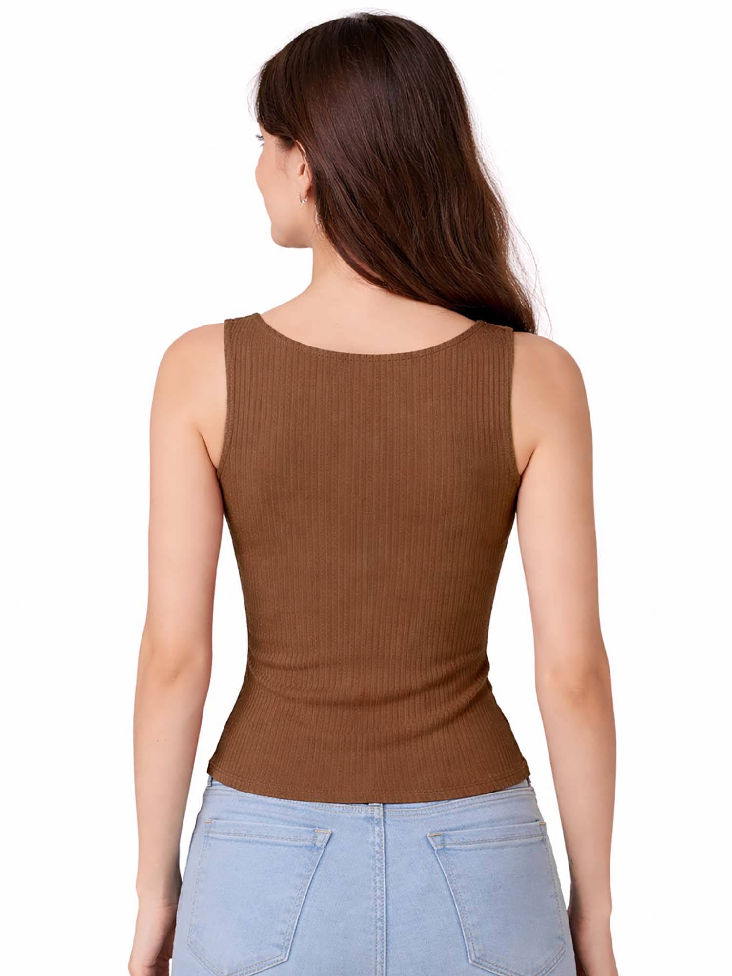 Buy CareDone Women's Ribbed Knit Built-In Padded Brown Camisoles