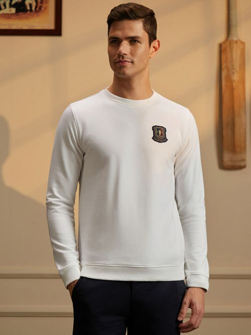 Peter England Men White Graphic Print Crew Neck Sweatshirt