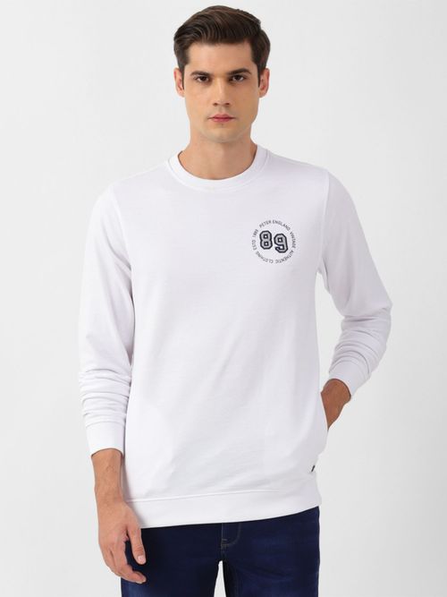 Buy Peter England Men White Solid Crew Neck Sweatshirt Online