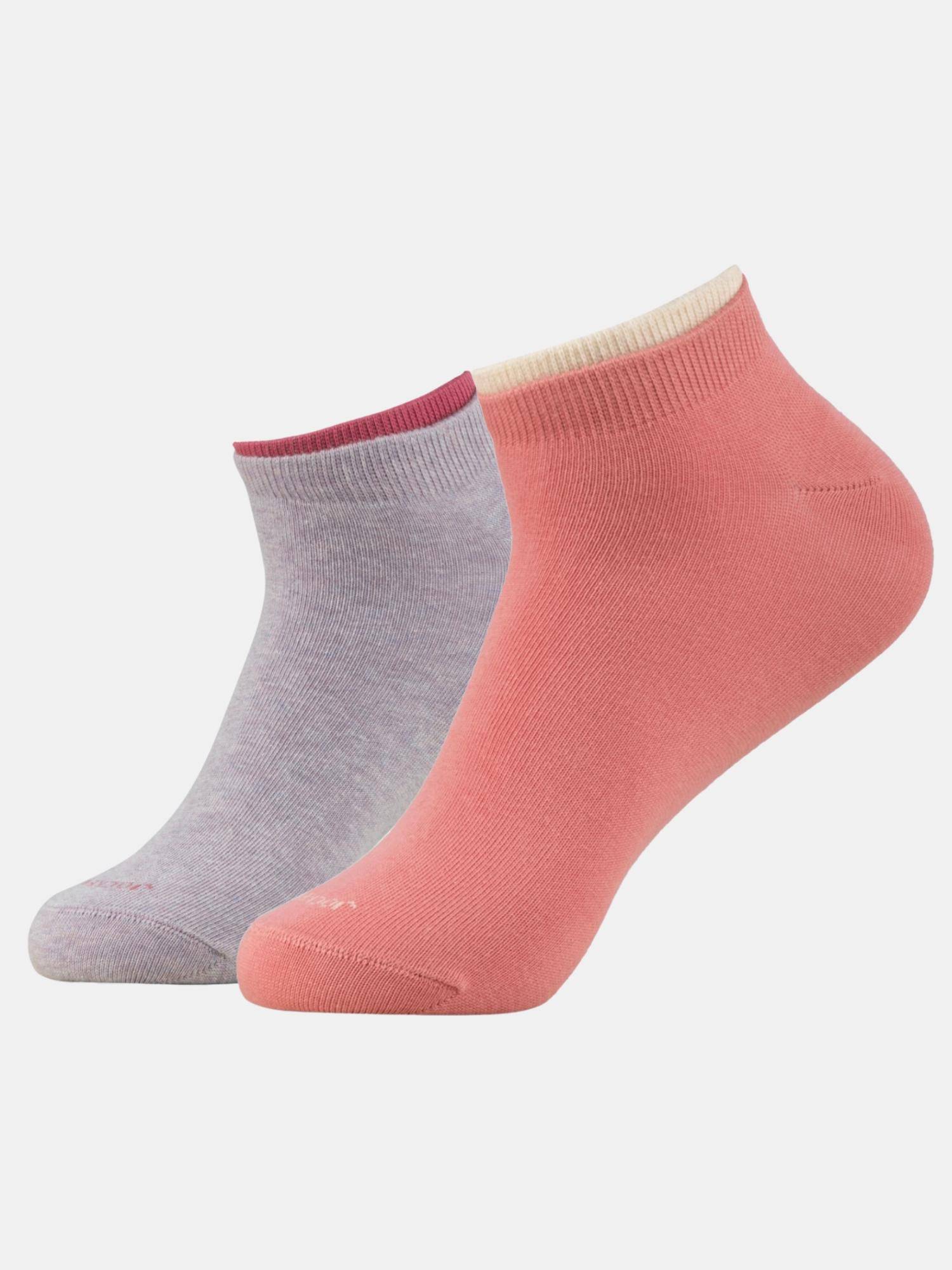 Jockey 7491 Women Cotton Low Show Socks - Cosmic Sky Melange & Rose Wine (Pack of 2)