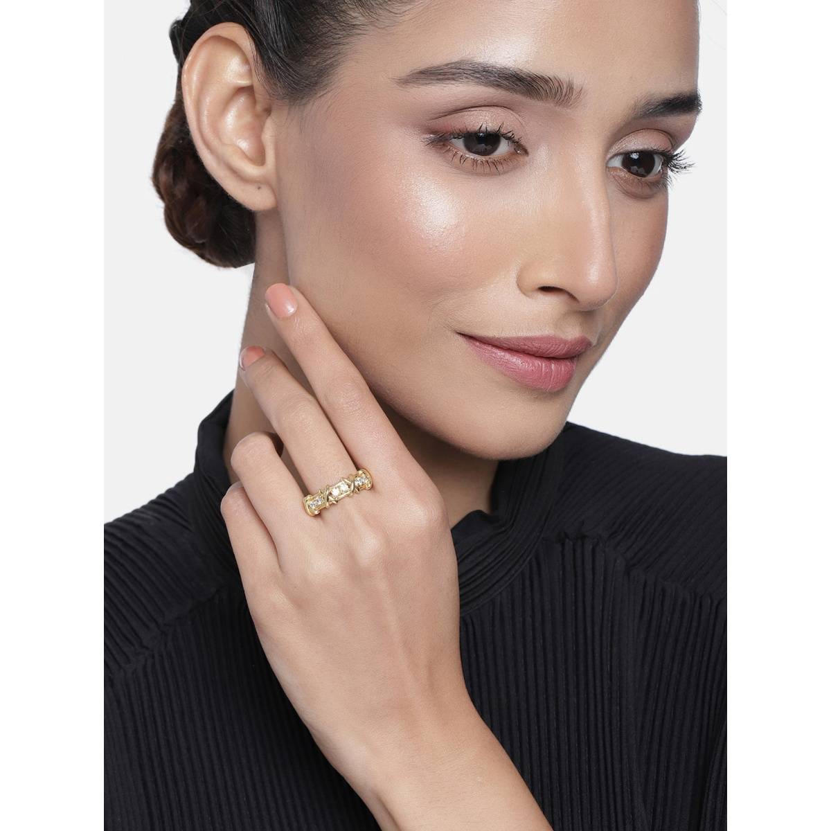 Estele Gold Plated CZ Fancy Band Type Ring for Women