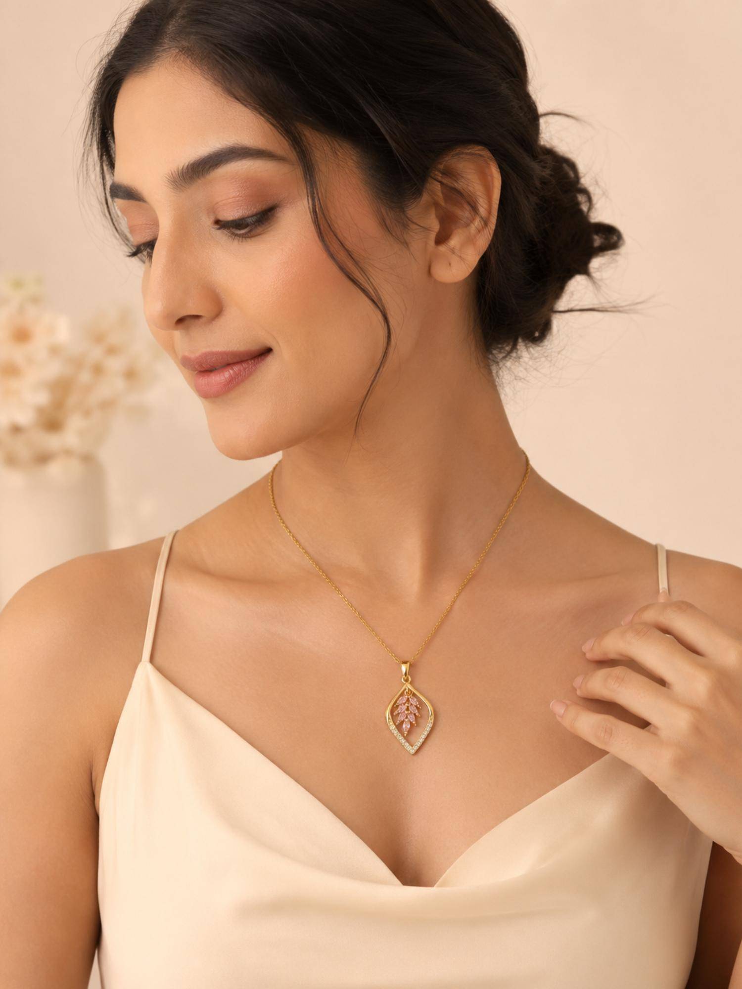 AANURA Pink Leaf Crystal Necklace