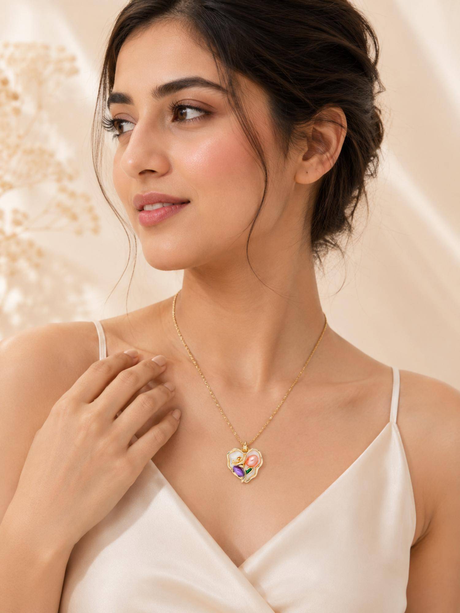 AANURA Floral Heart Charm Necklace