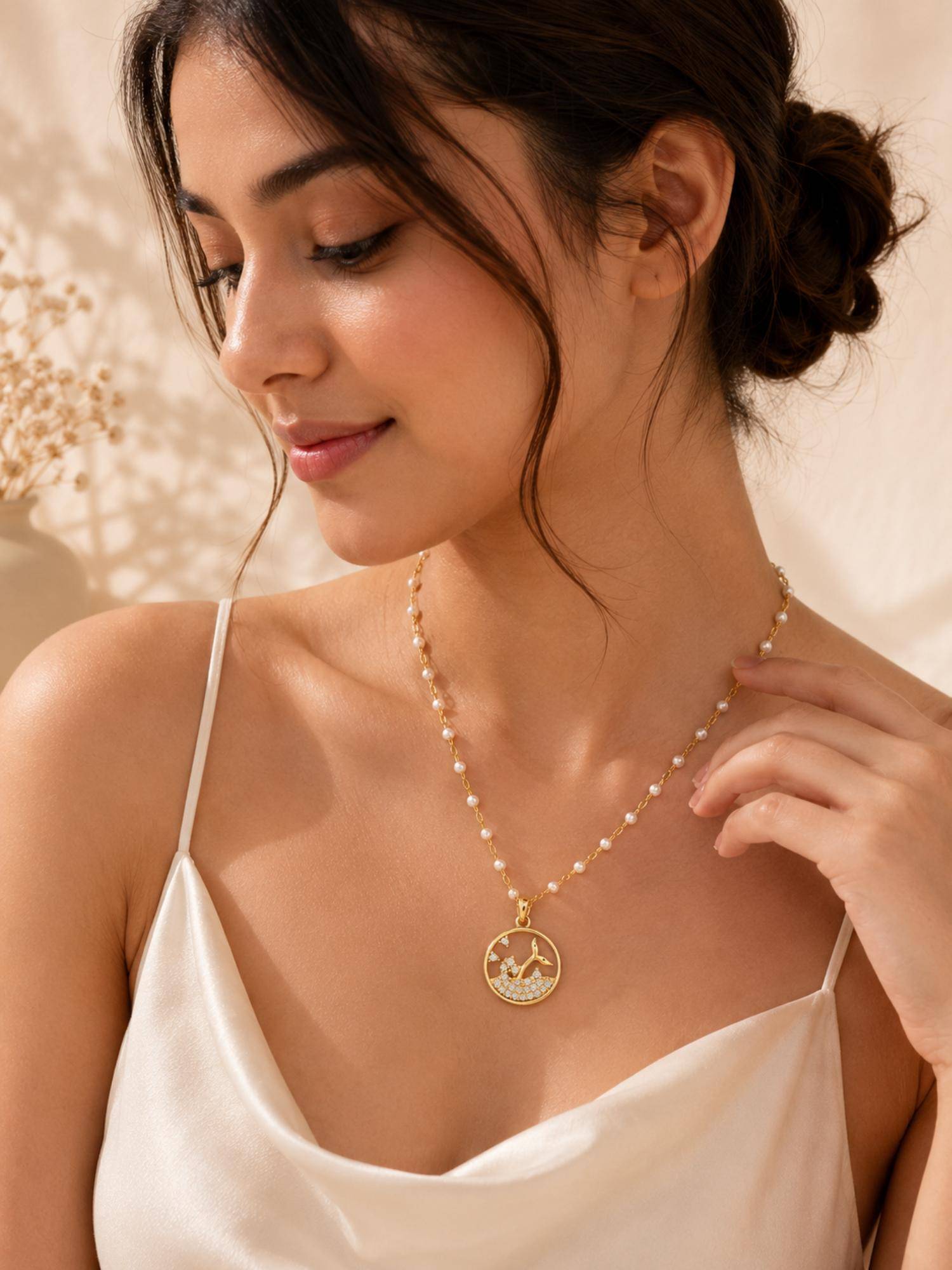 AANURA Pearl Bead Ocean Charm Necklace