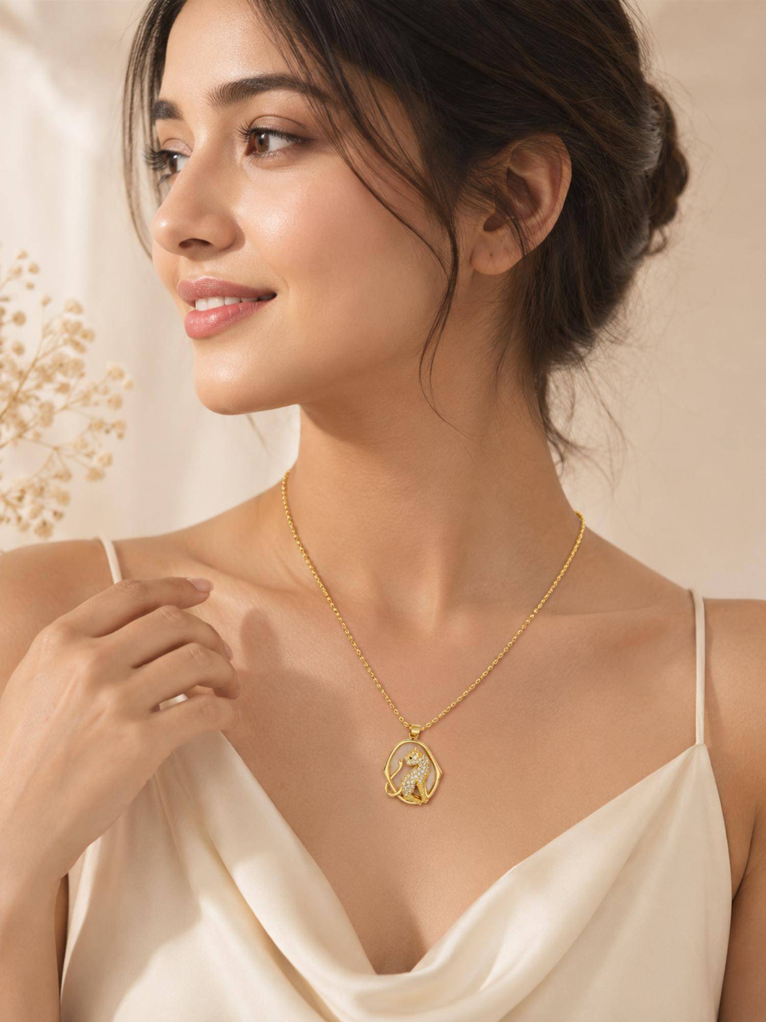 AANURA Crystal Cat Charm Necklace