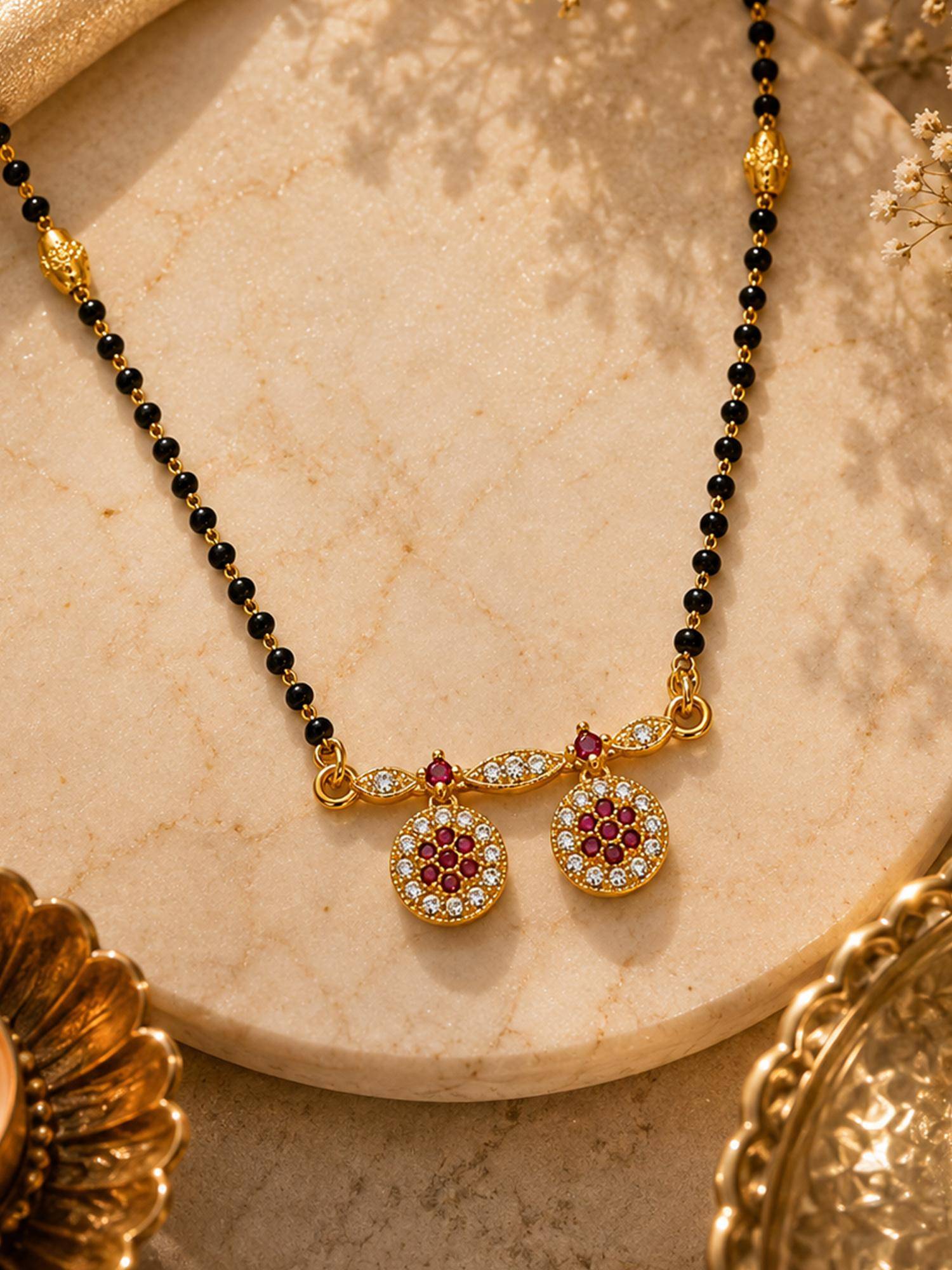 Mystic Dual Round Ruby and White Stone Mangalsutra