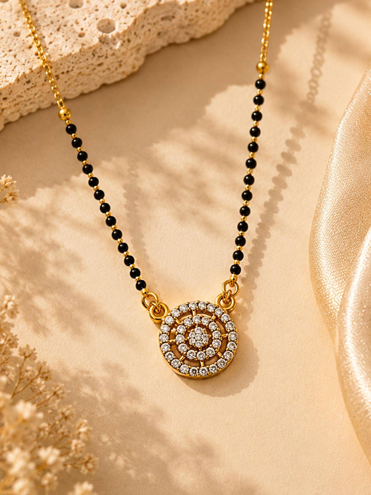 Mystic Gold Finish Circle Pendant Mangalsutra