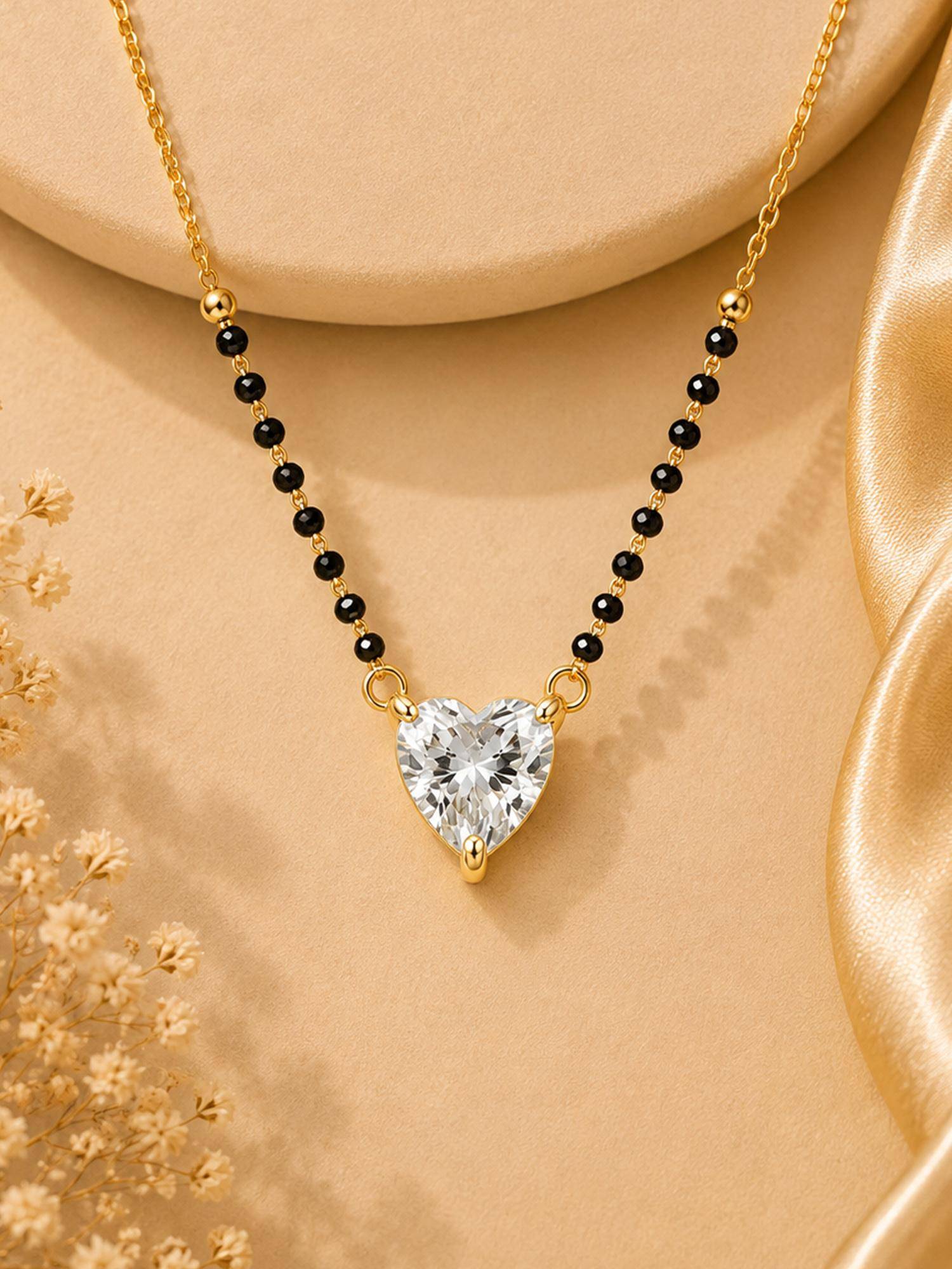 Mystic Gold Finish Heart Pendant Mangalsutra