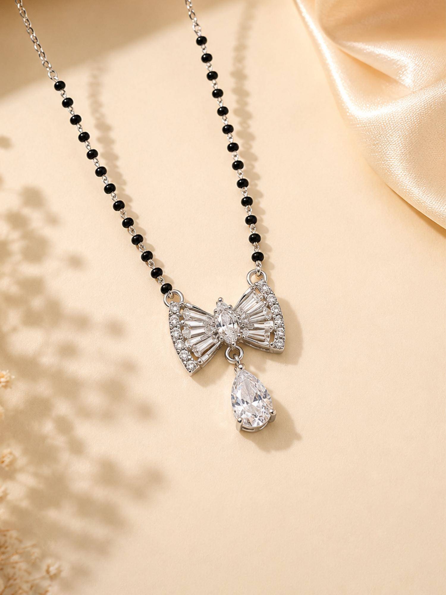Mystic Rhodium Finish Bow Charm Mangalsutra
