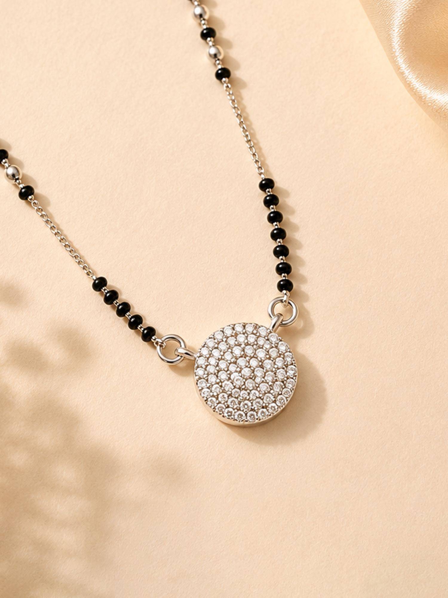 Mystic Rhodium Finish Circle Pendant Mangalsutra