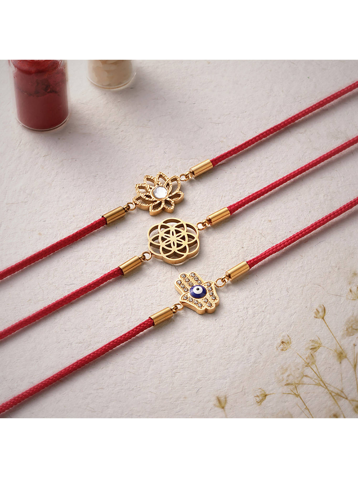 Palmonas Golden Sentinel Waterproof And Anti-Tarnish Rakhi (Pack Of 3)