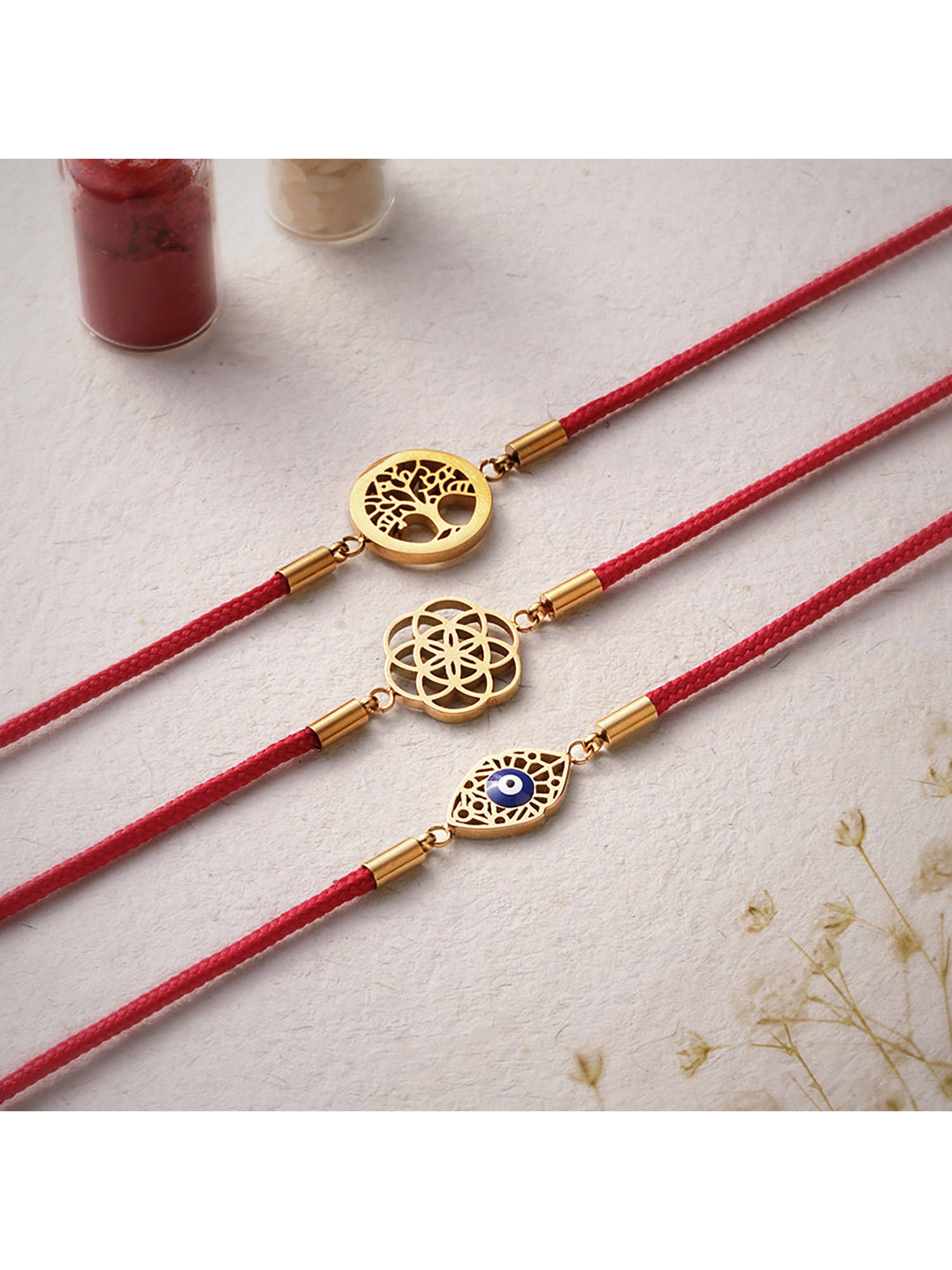 Palmonas Ancestral Grace Waterproof And Anti-Tarnish Rakhi (Pack Of 3)