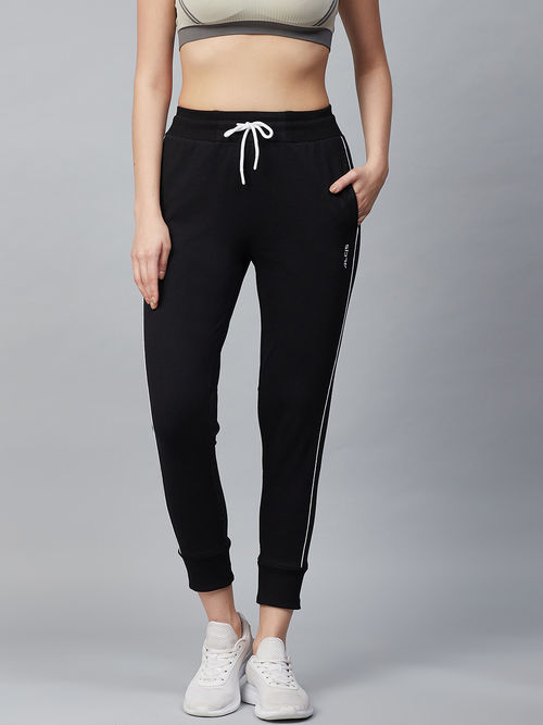 Buy Alcis Women Black Slim Fit Solid Cropped Joggers (S) Online