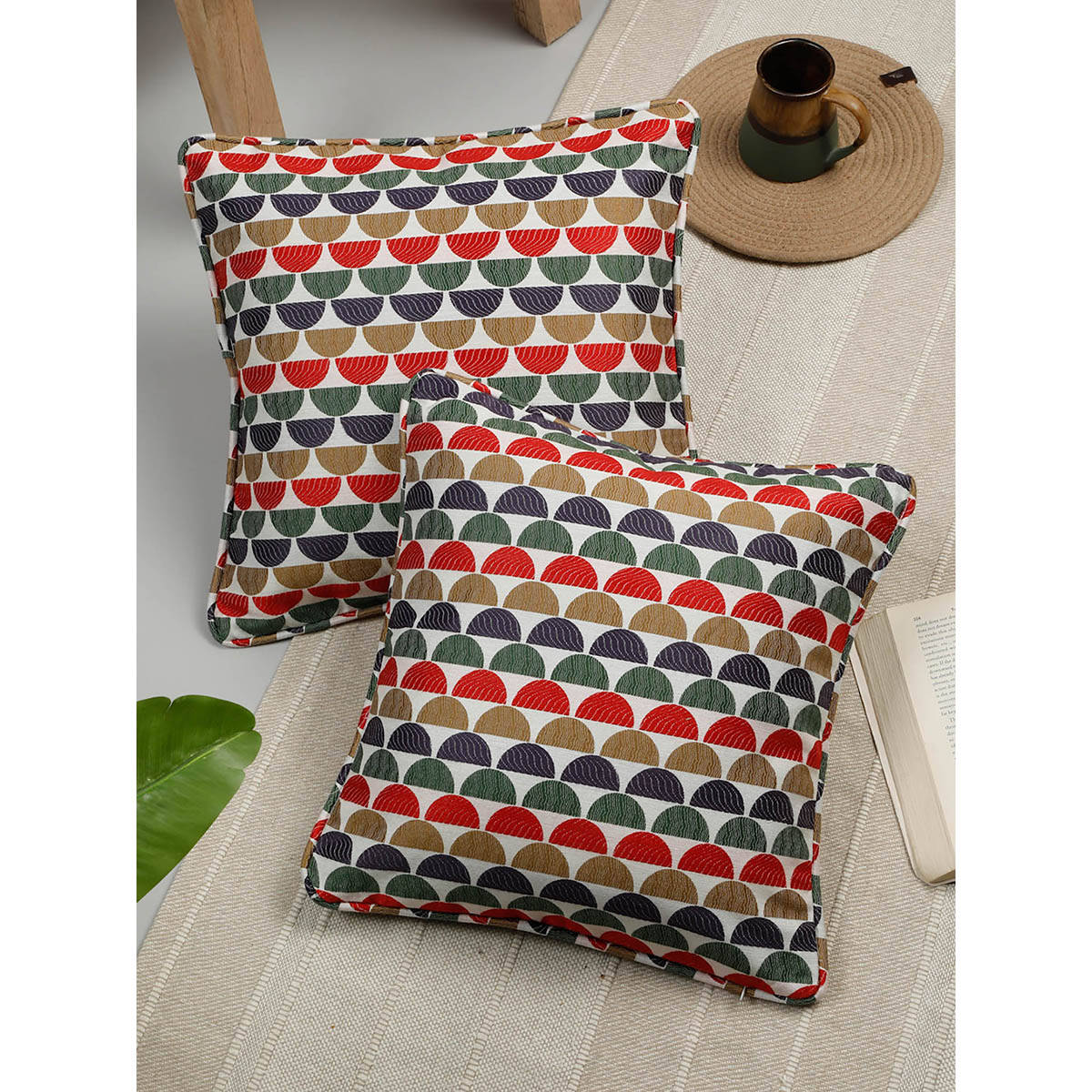 Rosara Home Textured Jacquard Square Cushion Covers (Pack Of 2)