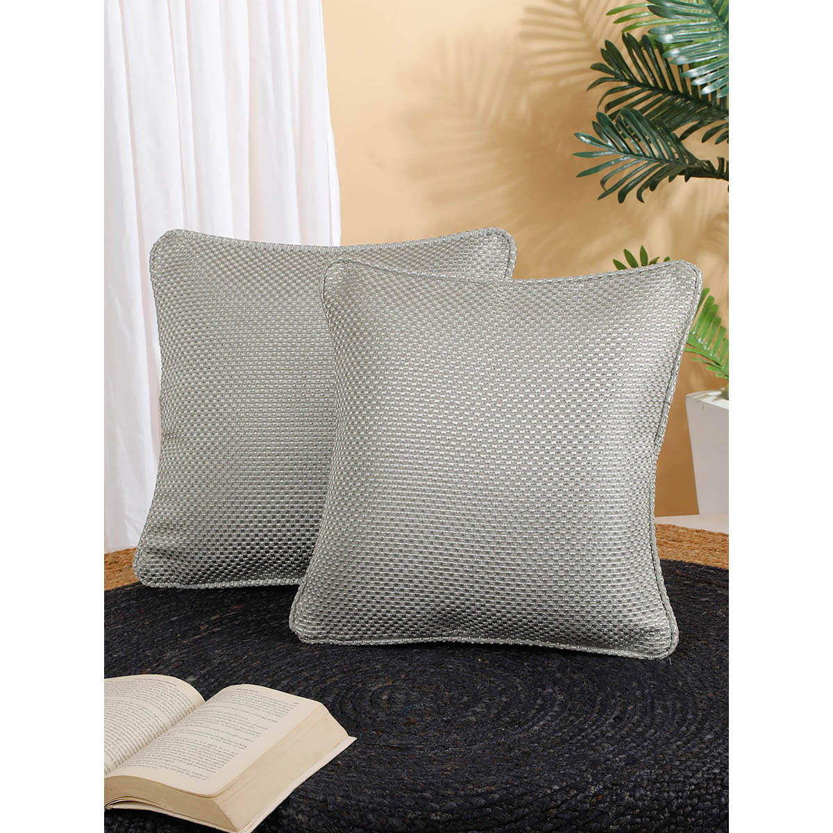Rosara Home Jacquard Square Cushion Covers (Pack Of 2)