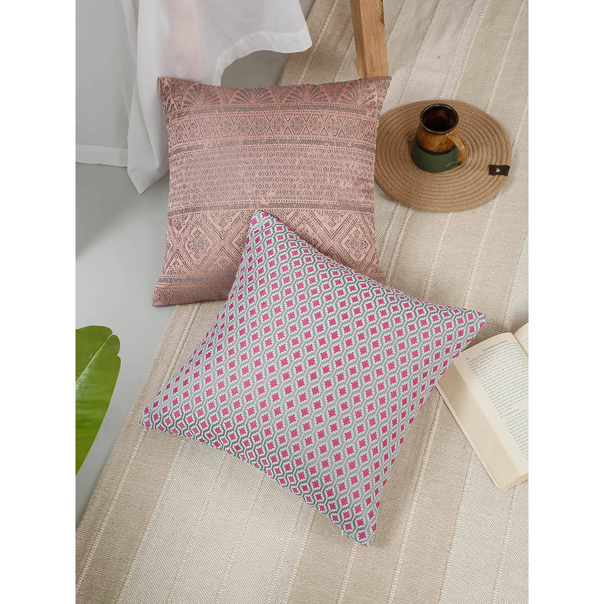 Rosara Home Jacquard Square Cushion Covers (Set Of 2)