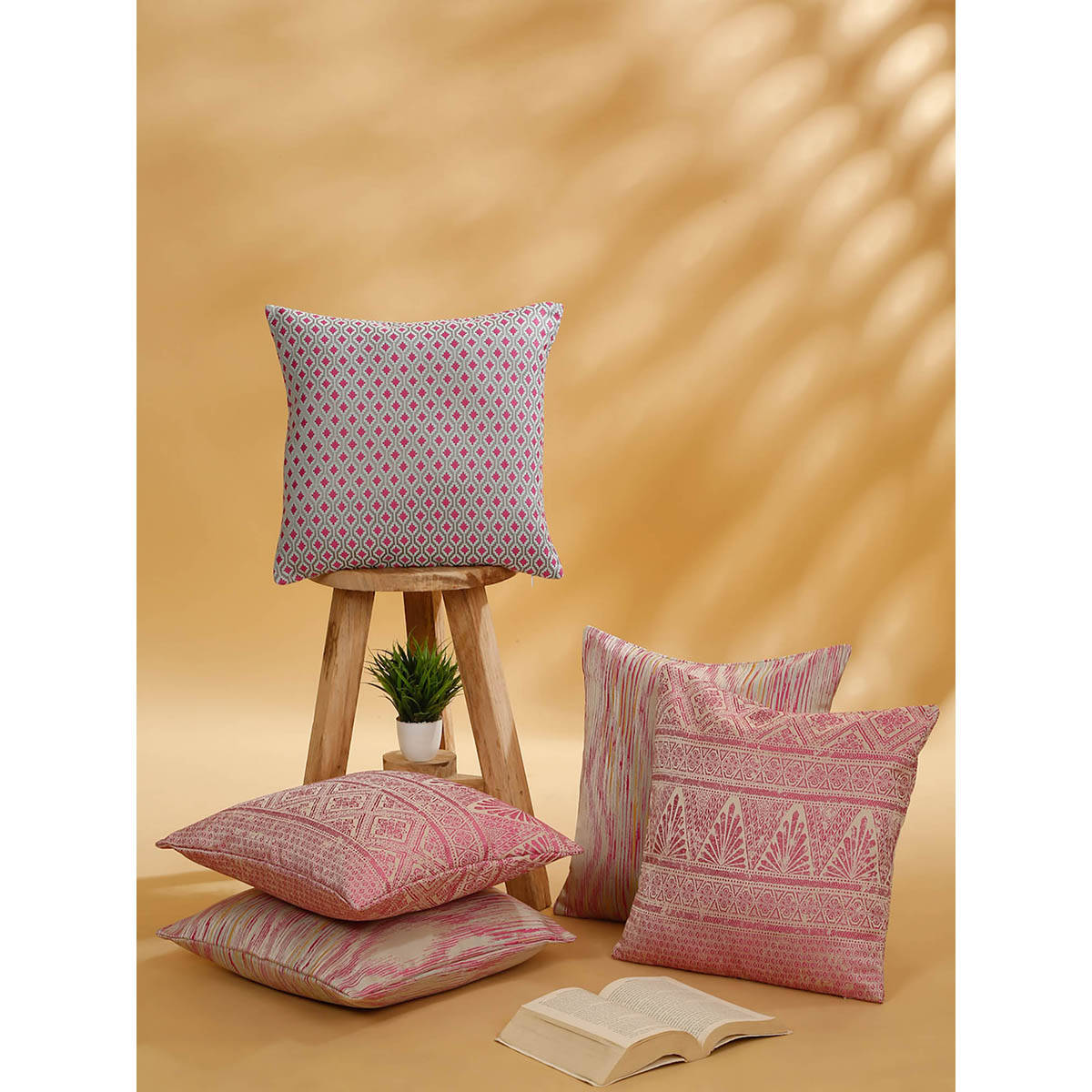 Rosara Home Jacquard Square Cushion Covers (Set Of 5)