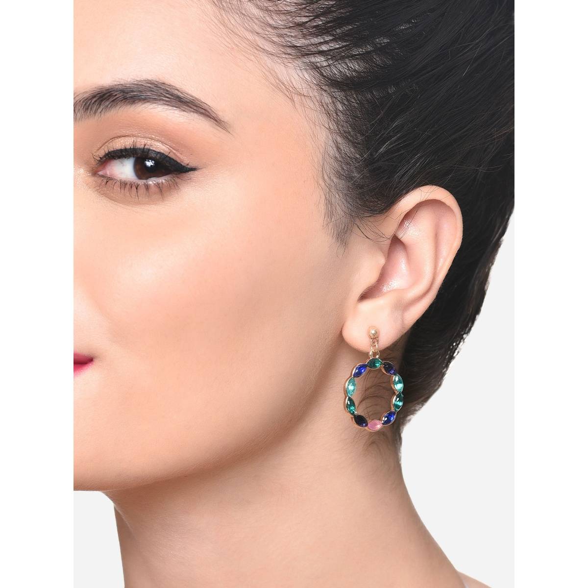 Zaveri Pearls Multi Dazzling Stones Party Bling Circular Hollow Earring - ZPFK16212