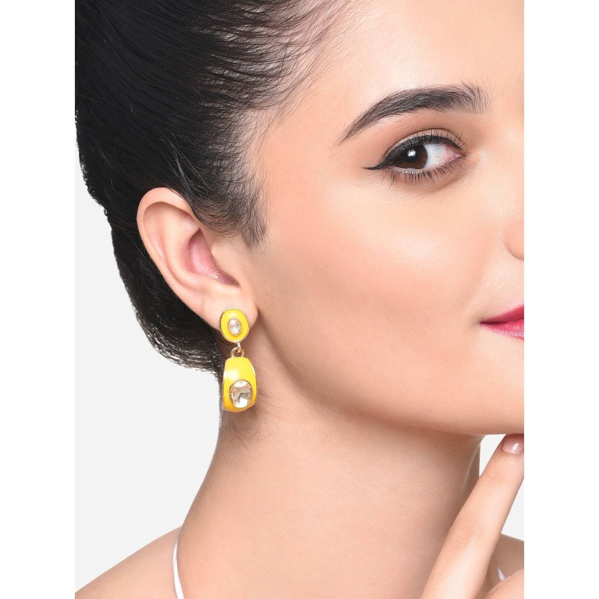 Zaveri Pearls Yellow Enamel Contemporary Style Drop Earring - ZPFK16215