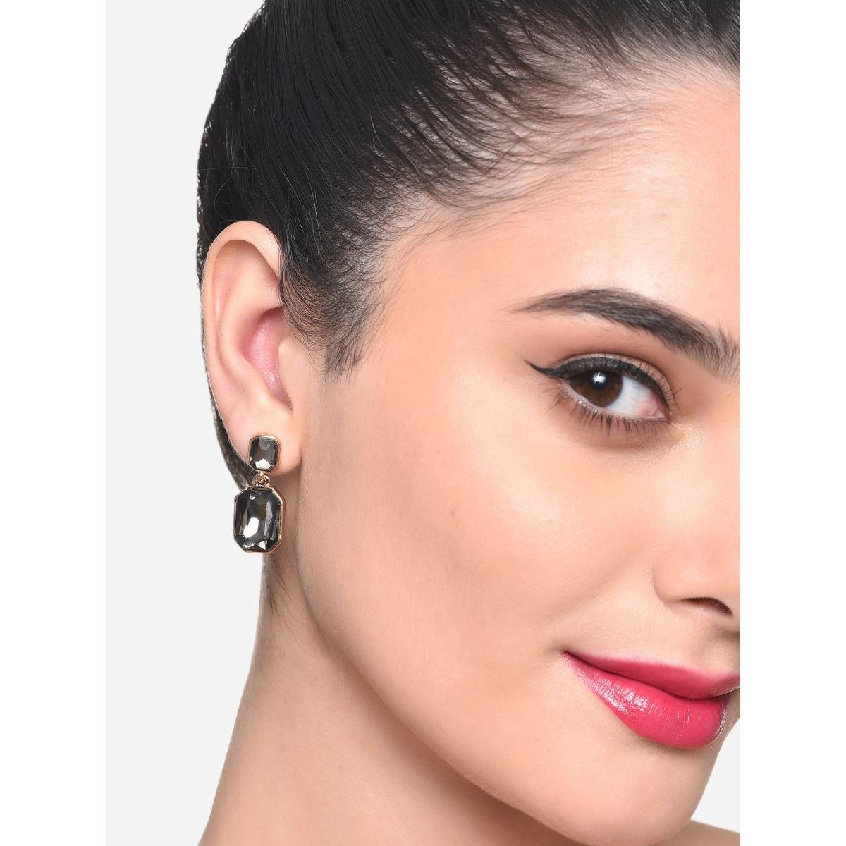 Zaveri Pearls Grey Colour Crystal Shine Stones Contemporary Stud earring - ZPFK16216