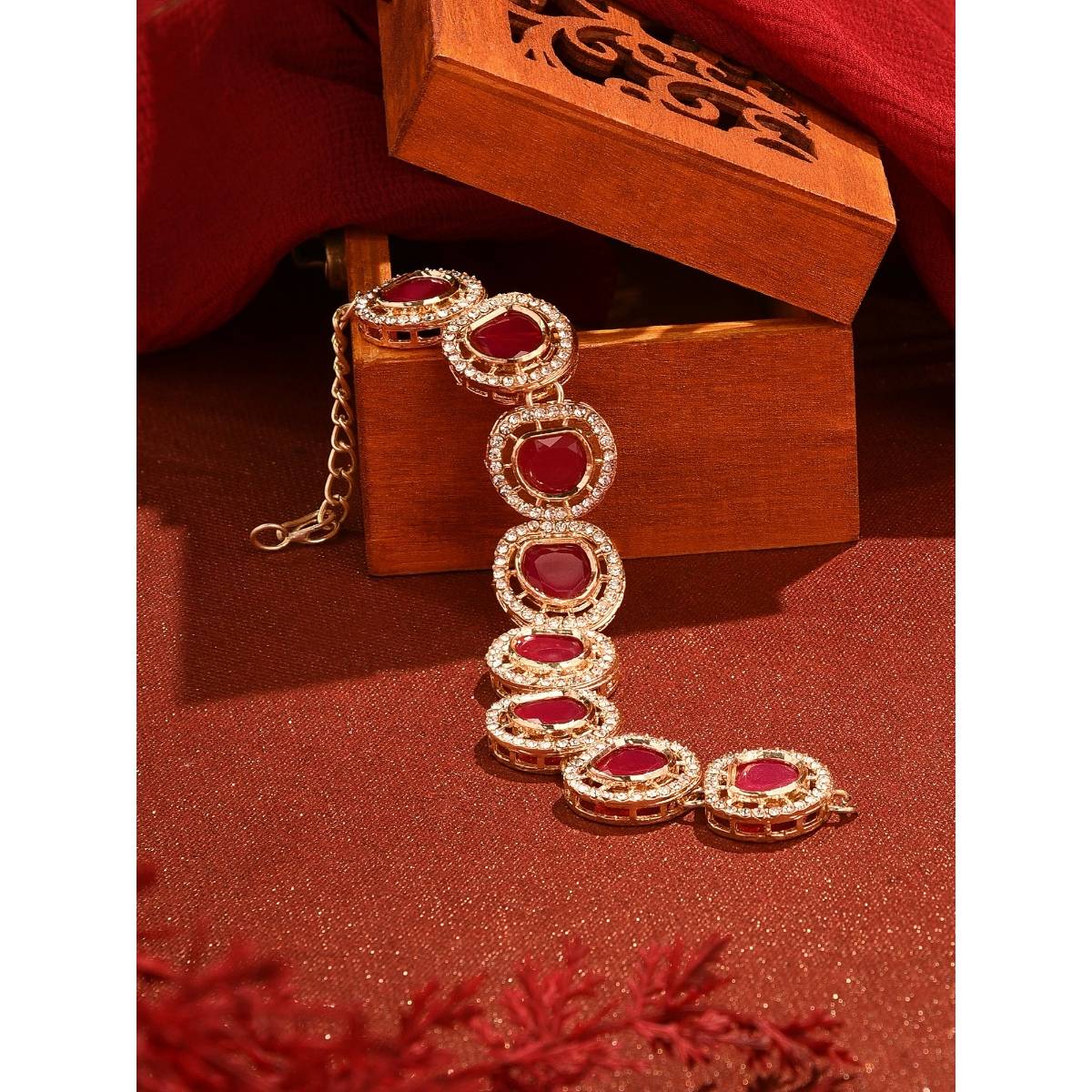 Zaveri Pearls Rani Pink Stones & Dazzling Austrian Diamond Ethnic Bracelet - ZPFK16409