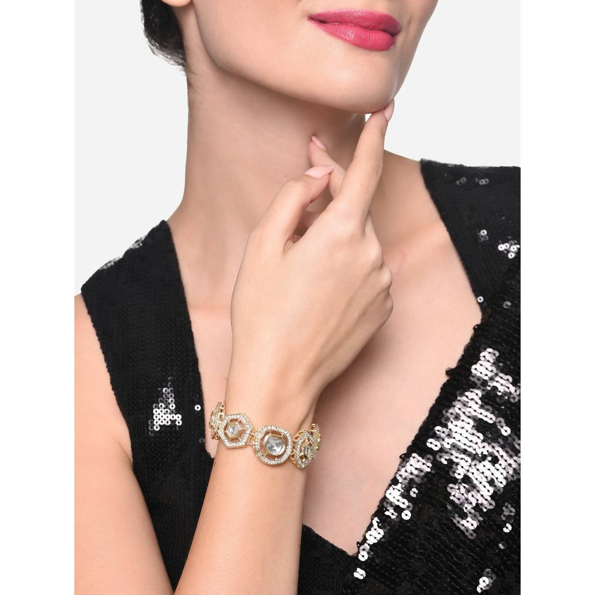 Zaveri Pearls Gold Tone Pentagon Stones & Dazzling AD Ethnic Bracelet - ZPFK16488