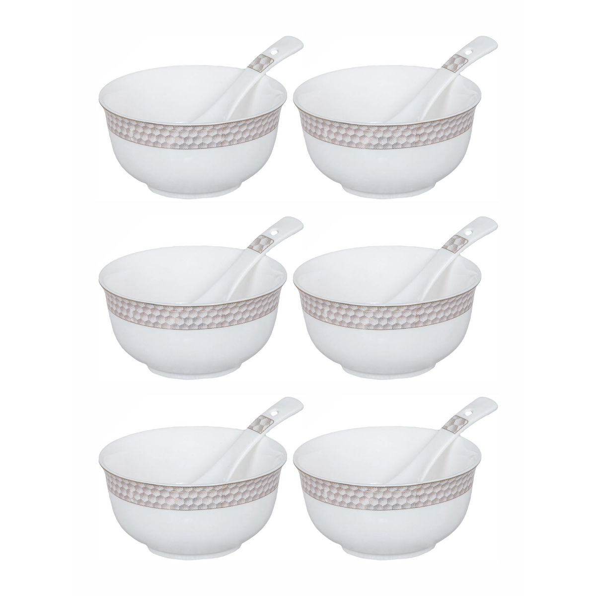 Goodhomes Porcelain Soup Bowl With Spoon (Set of 6 Bowl And 6 Spoon