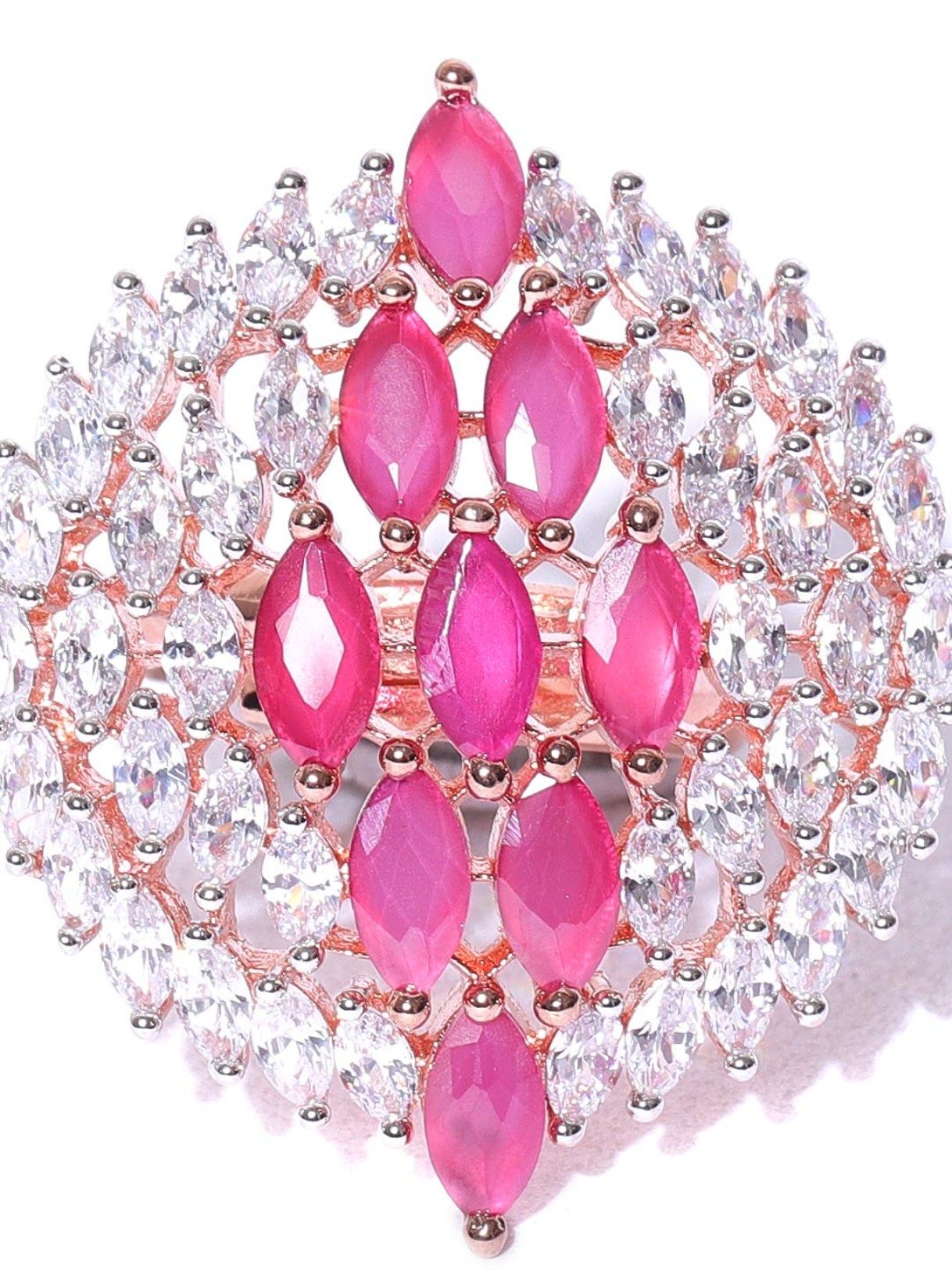 Priyaasi Rose GoldPlated Pink CZ StoneStudded Adjustable Finger Ring