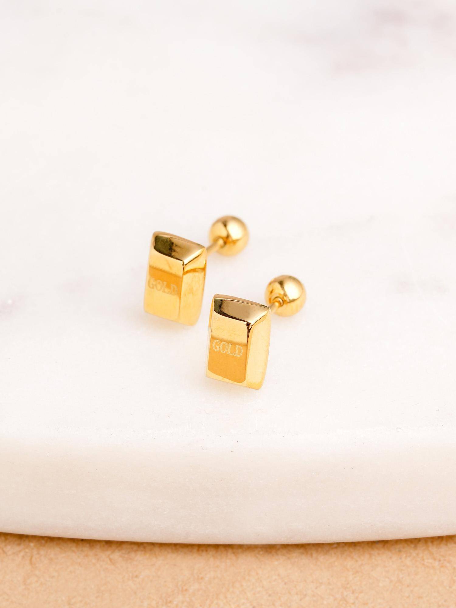 Palmonas Sculpted Block Studs - Waterproof And Anti-Tarnish