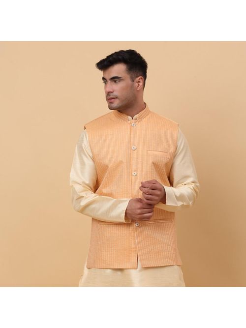 Buy Kraft India Mens Silk Stripes Peach Waistcoat Satin Lining