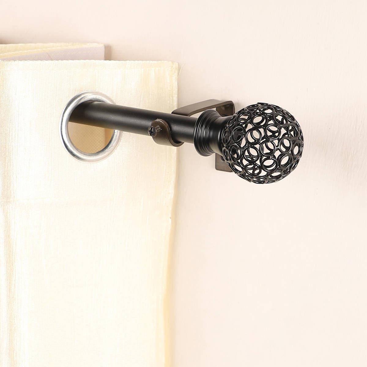 The Decor Mart 48"-88" Ventilia Metal Finial Extendable Curtain Rod Black 19Mm (Hardware Included)