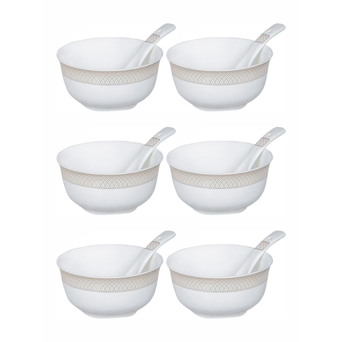 Goodhomes Porcelain Soup Bowl With Spoon (Set of 6 Bowl And 6 Spoon