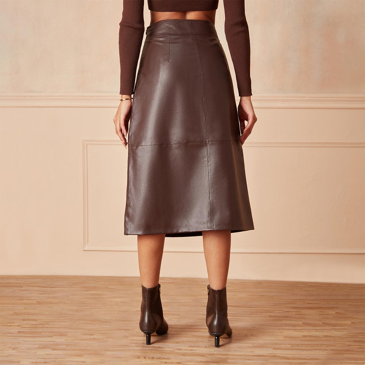 Buy RSVP by Nykaa Fashion Dark Brown Solid Faux Leather Midi Slit