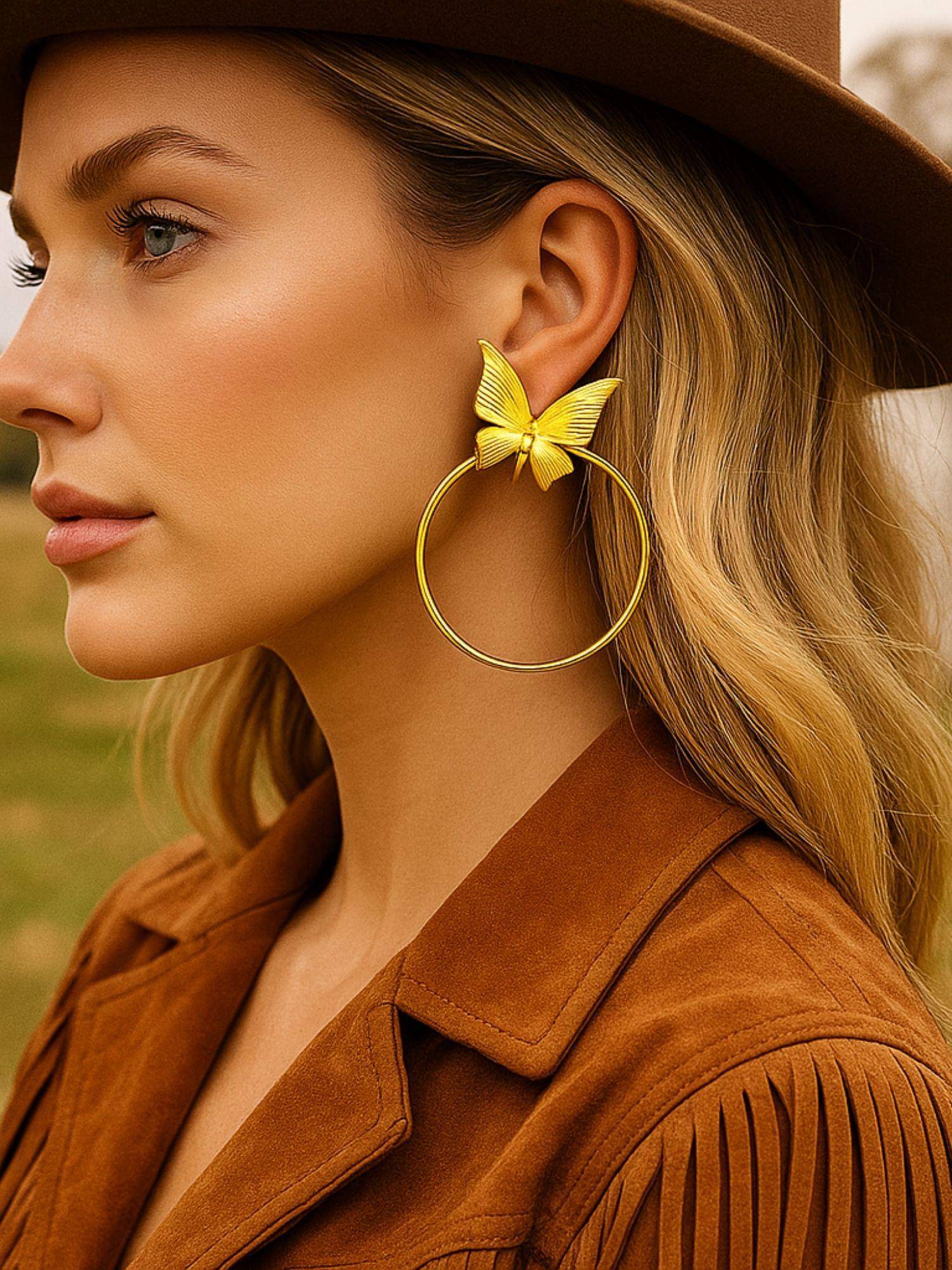 Digital Dress Room Gold Plated Butterfly Hoop Earrings