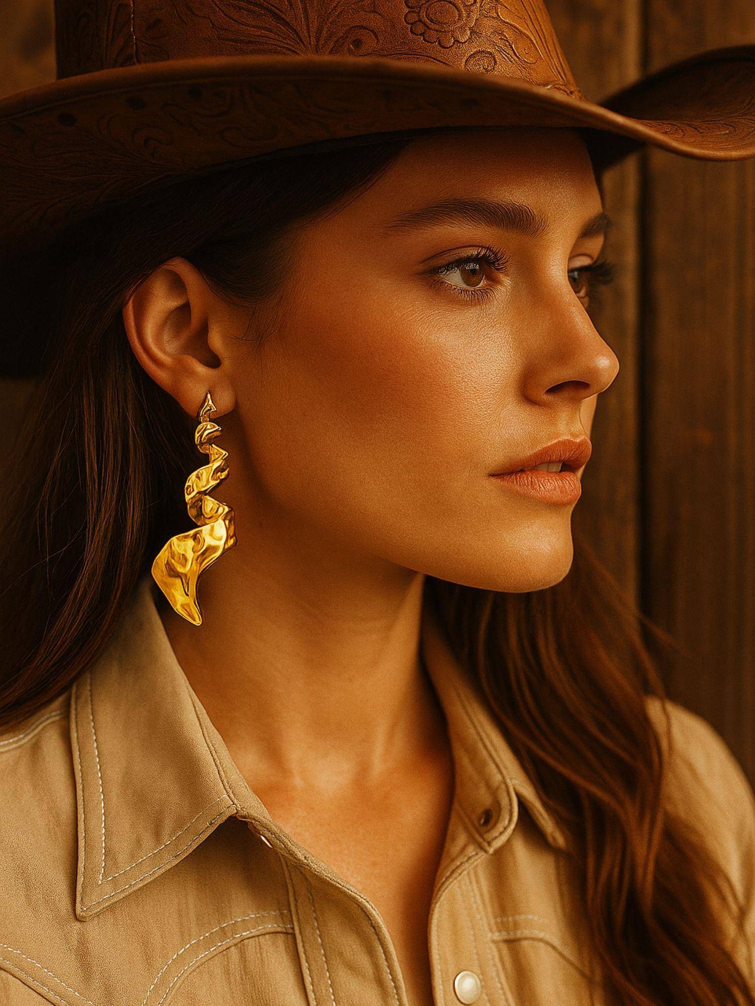 Digital Dress Room Gold Plated Abstract Spiral Drop Earrings