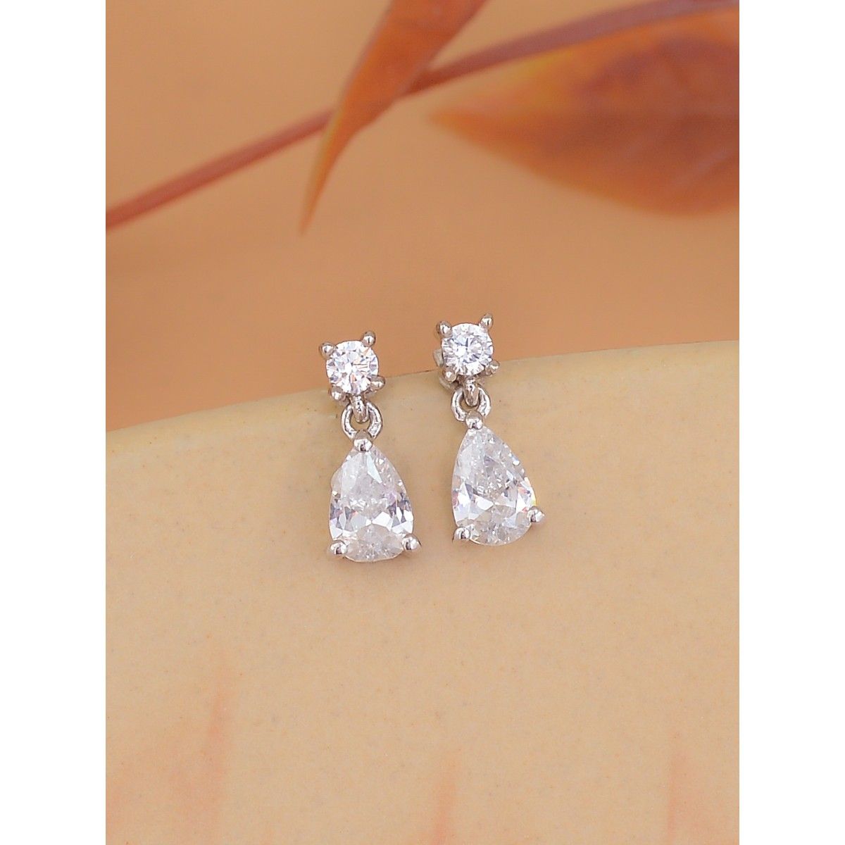 Ornate Jewels 0.50 Carat Solitaire Teardrop Shape Pure Silver Earrings