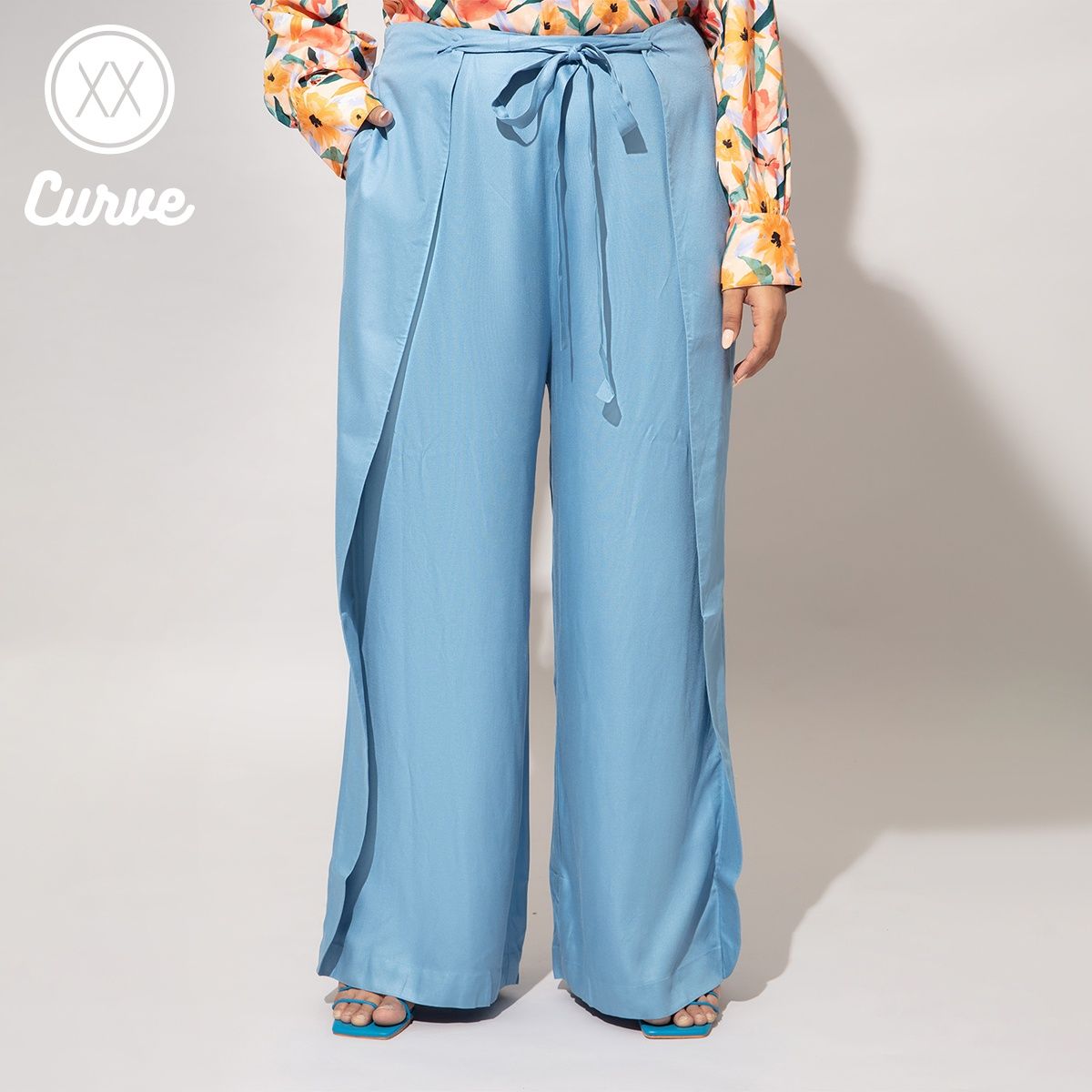 Buy Light blue palazzo trousers made of suiting fabric: trousers, light blue  color, suiting fabric, casual style, buy in VOVK online store.