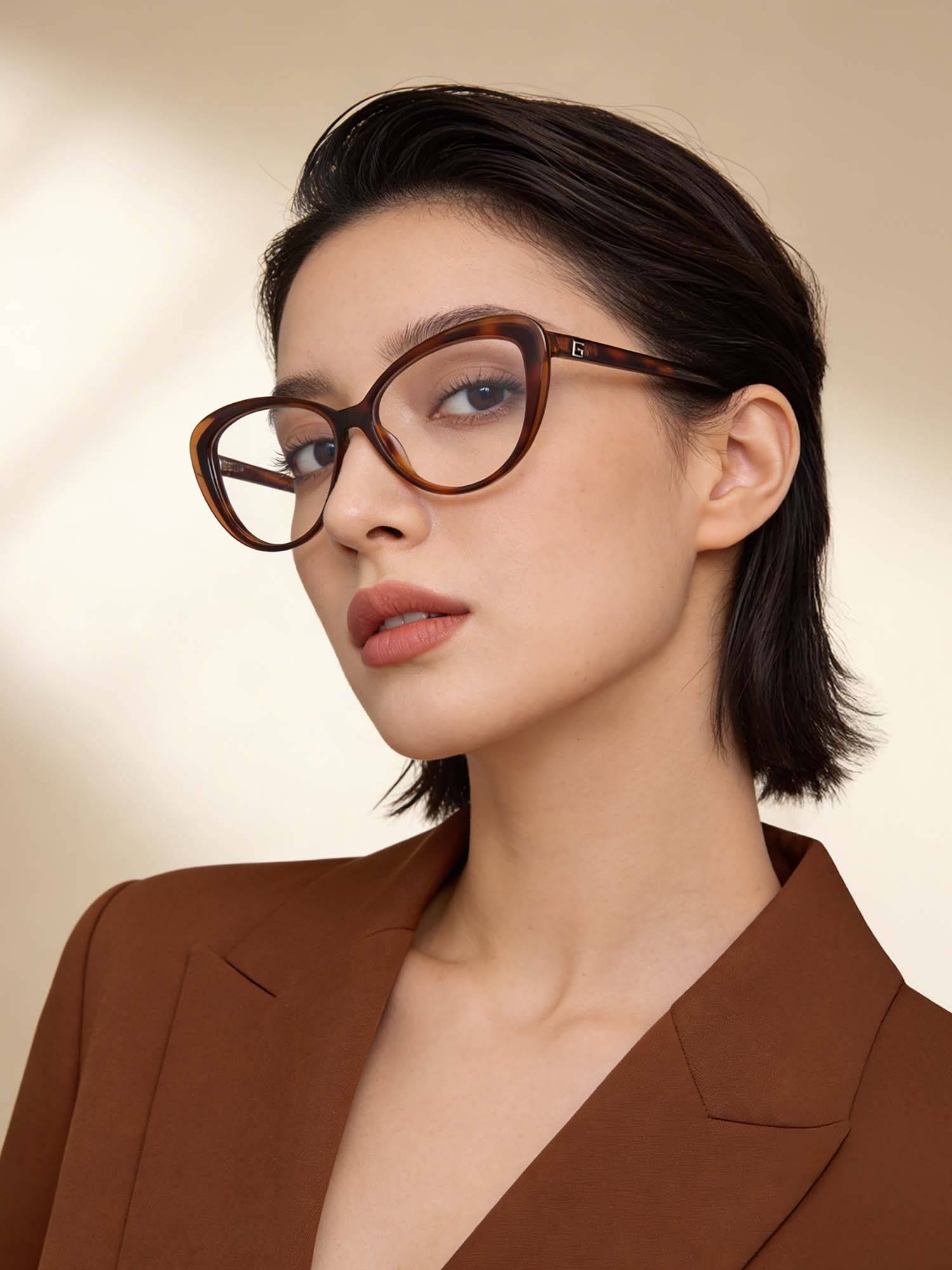 Guess Eyewear For Women With Shiny Dark Browm Demi Polycarbonate Frame - (55)