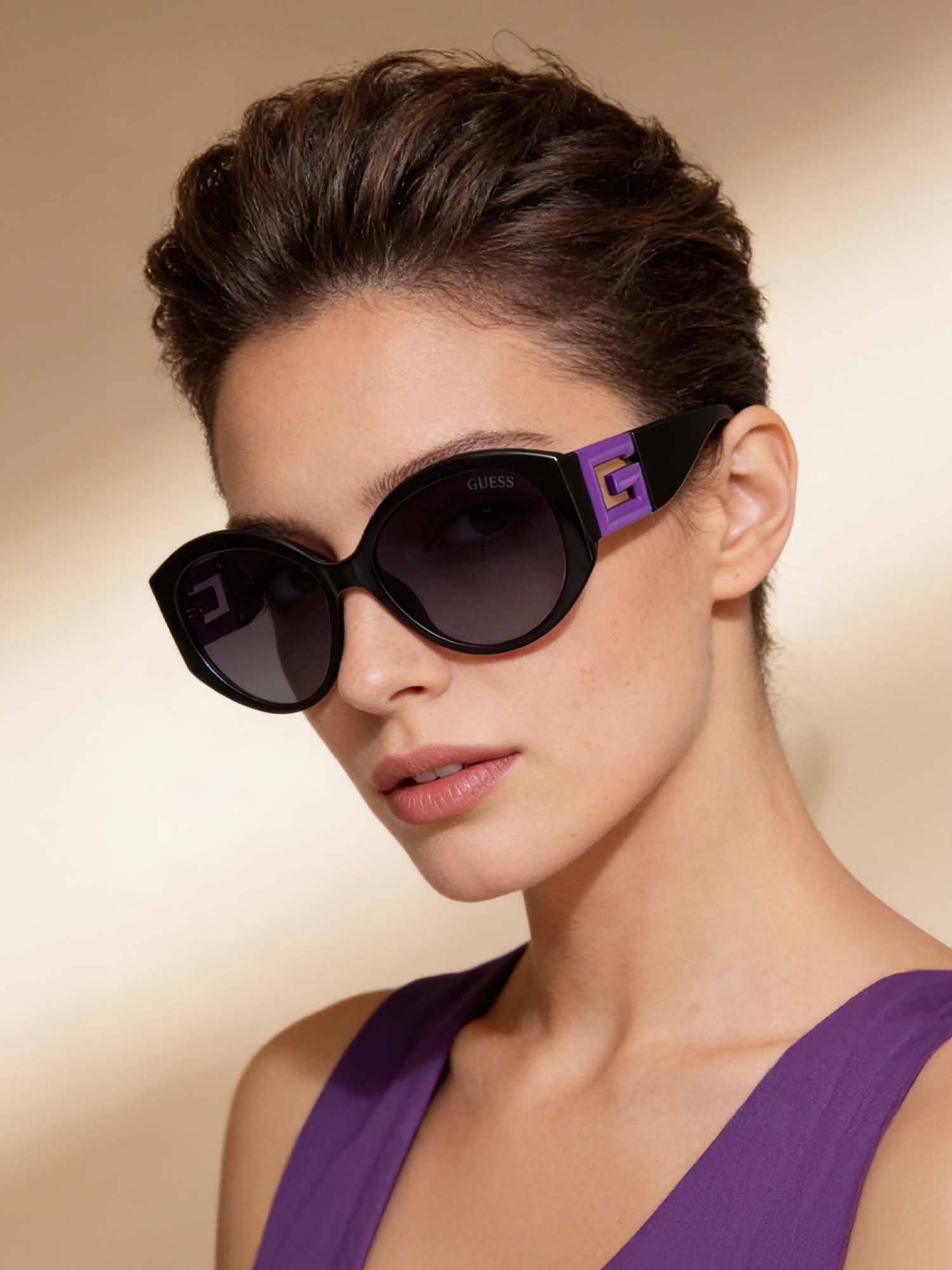 Guess Women UV Protected Full Rim Purple Lens Oval Sunglasses (56)