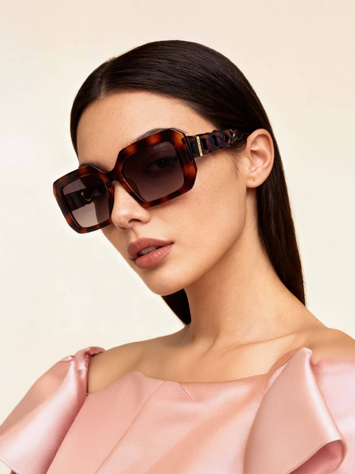 Guess Women UV Protected Full Rim Brown Lens Rectangle Sunglasses (54)