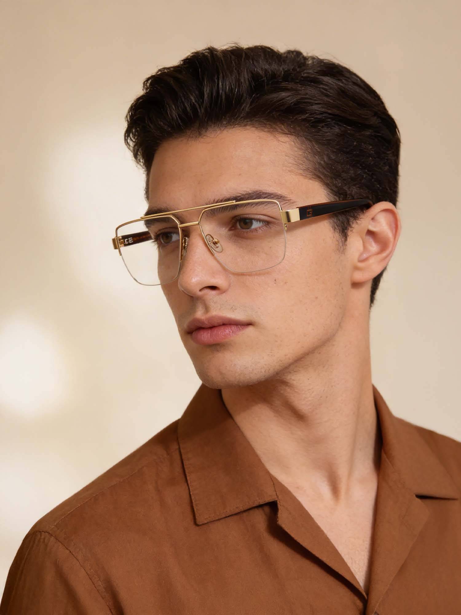Guess Eyewear for Men with Shiny Light Gold Alloy Metal Frame (56)