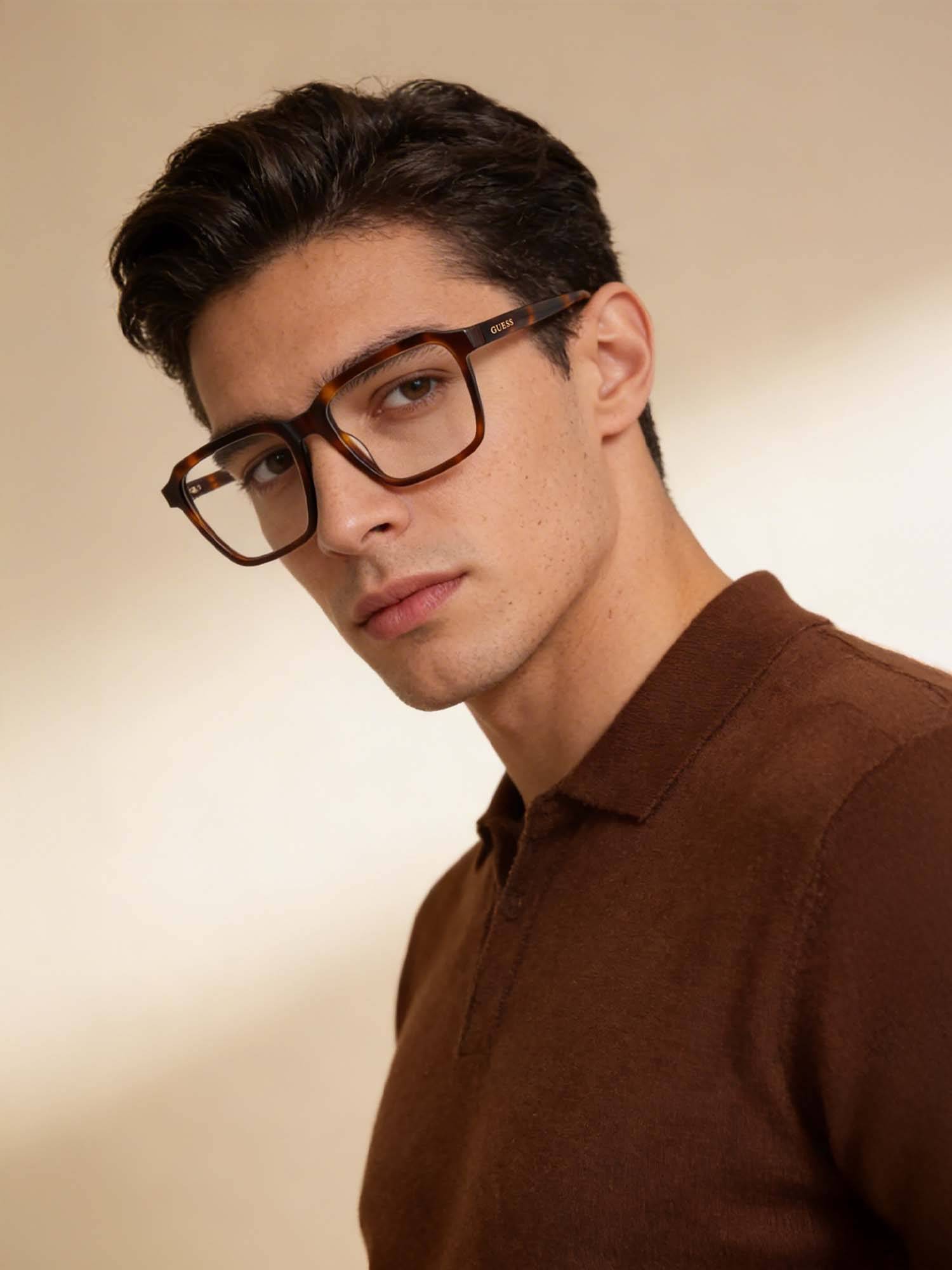 Guess Eyewear for Men with Shiny Brown Demi Acetate Frame (53)