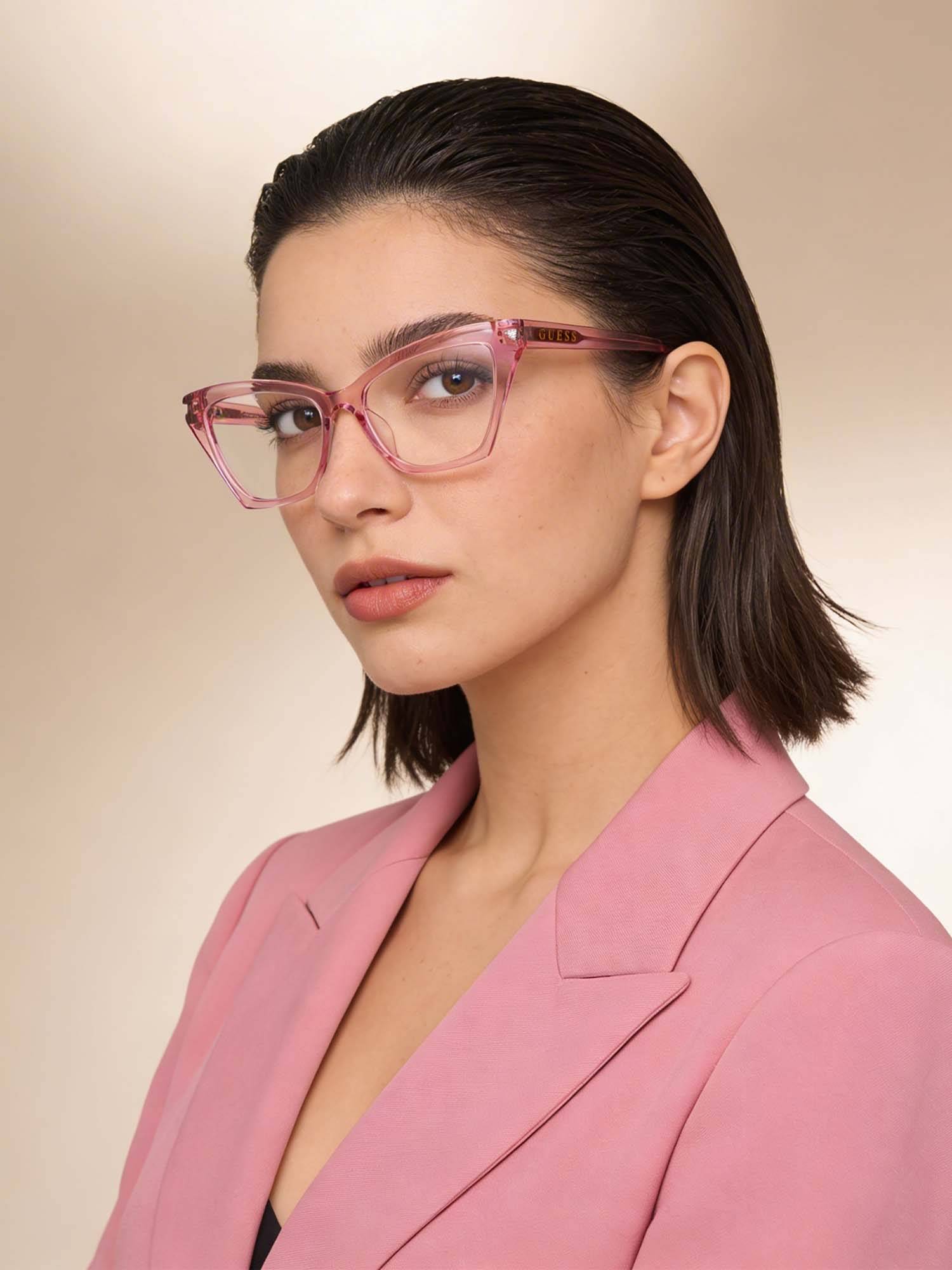 Guess Eyewear for Women with Shiny Crystal Pink Acetate Frame (52)