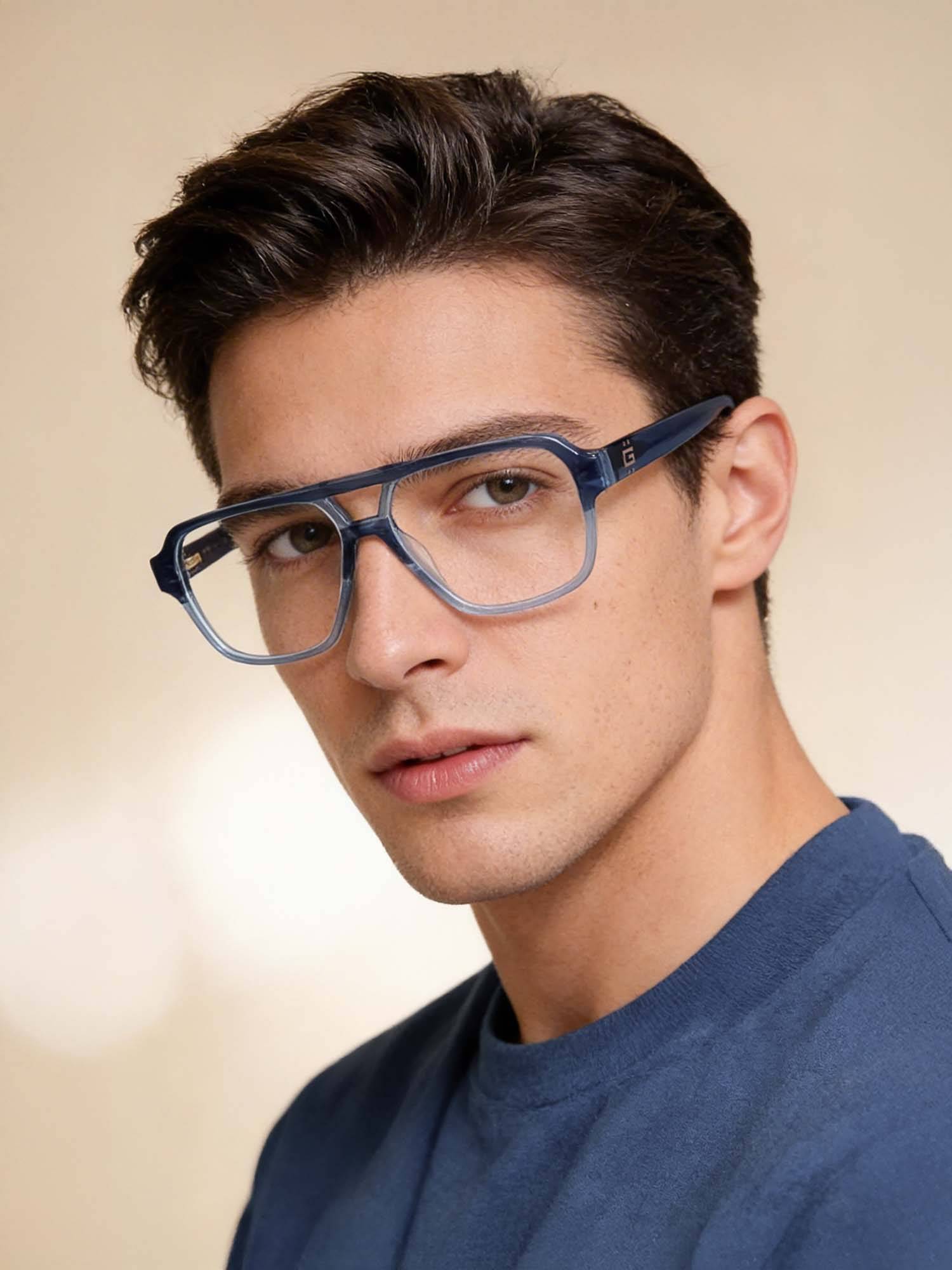 Guess Eyewear for Men with Shiny Crystal Blue Acetate Frame (56)
